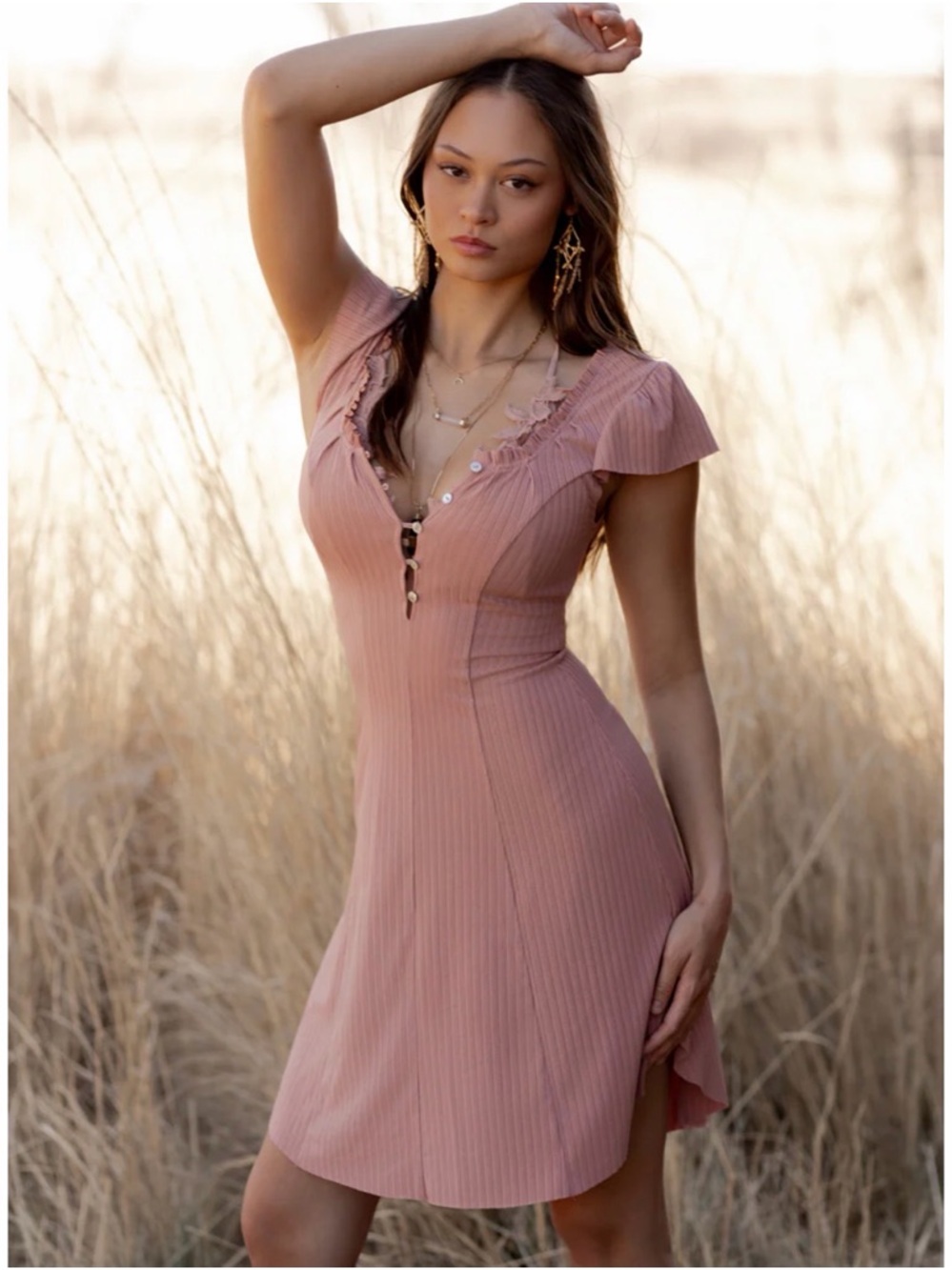 Joyfolie Blush Pink Ribbed Mini Dress nwt